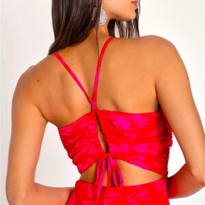 Red and Pink Pleated Dress